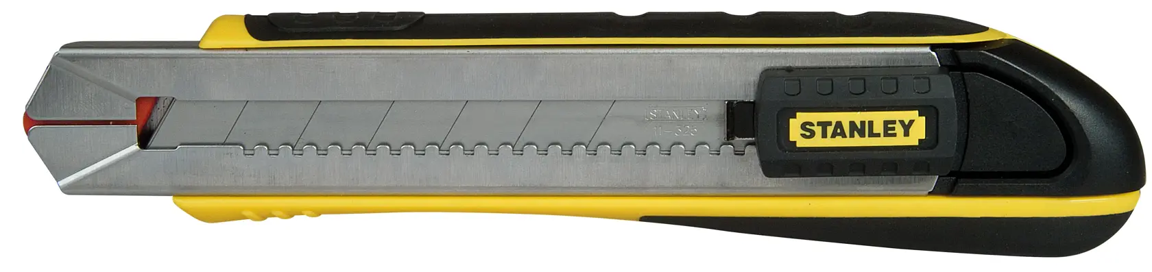 STANLEY 10-486 cuchillo cortador de hojas, amarillo y negro, vista lateral, producto de fotografía.