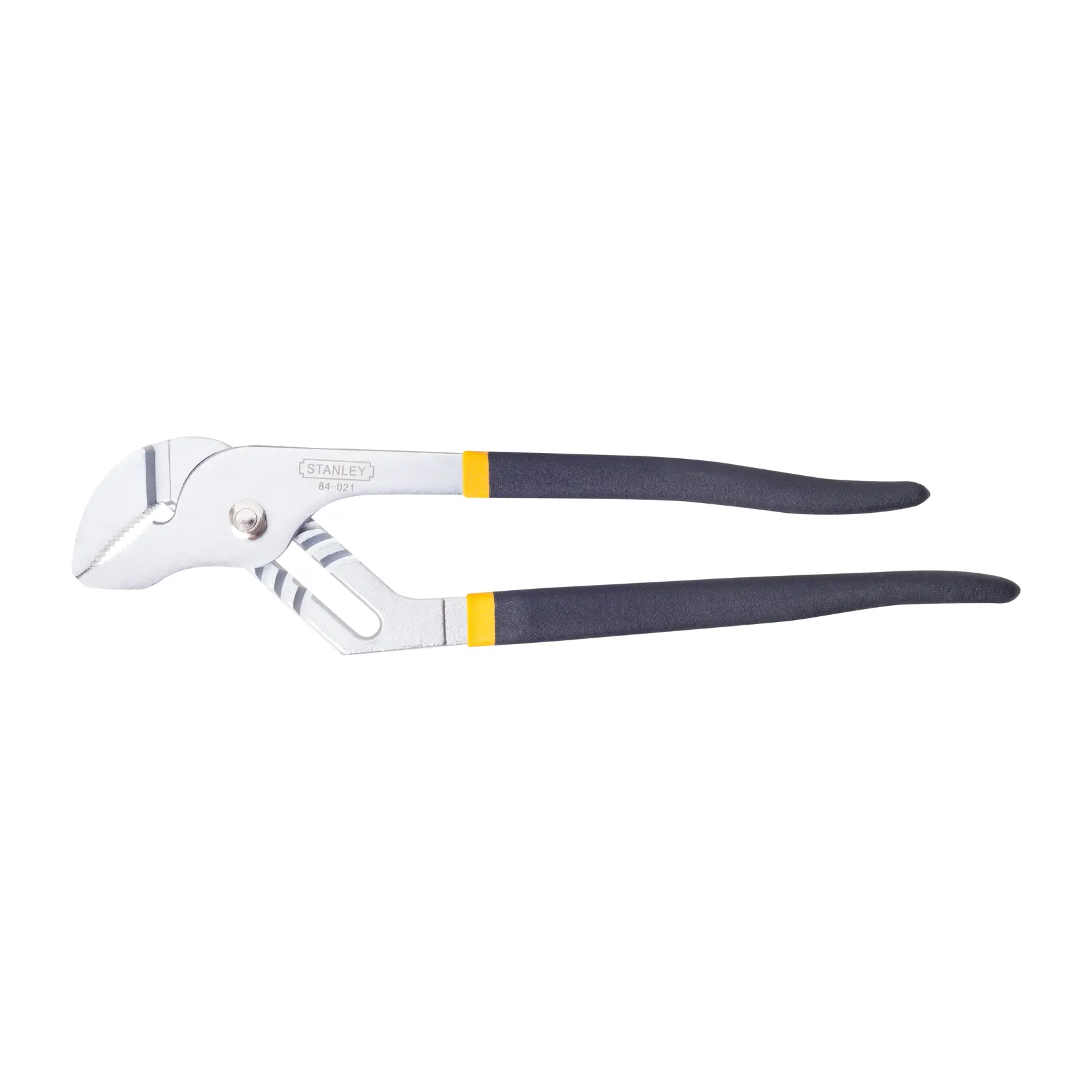 Fotografía de pinzas ajustables STANLEY 84-021 con mangos negro y amarillo, vista lateral.
