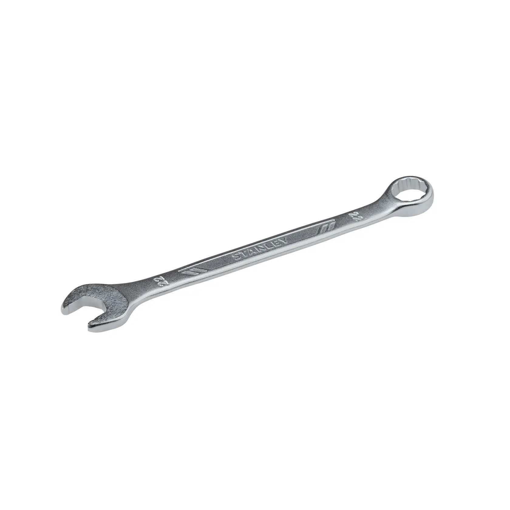 Llave combinada plateada Stanley STMT72819 vista lateral sobre fondo blanco.